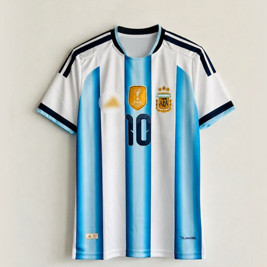 Argentina soccer jersey with number 10 on a light gray background