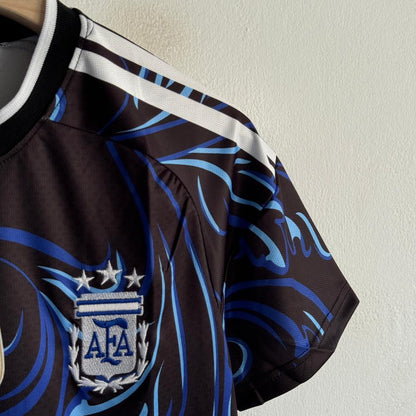 Black sports jersey with blue designs and AFA logo on a mannequin against a light background