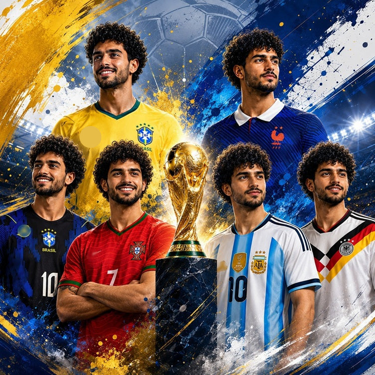 World Cup Football inspired retro football jerseys including Argentina, Brazil, Portugal, France and Germany.